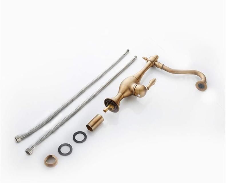 Antique Brass Kitchen Faucet Single Handle Deck Mount Basin Sink Faucet 360 Rotate Mixer Taps Hot Cold Water Faucet Crane Black