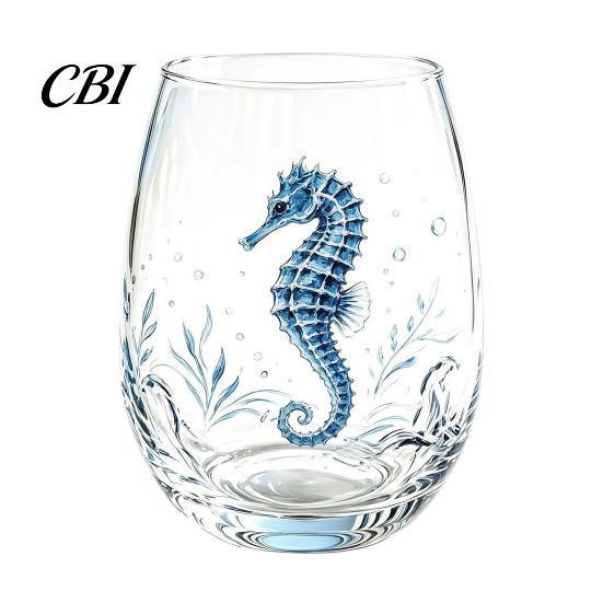 Elegant Celebration Glass Gift Marine Animal Theme Clear Tumbler, Handcrafted Painted Glassware, Handmade Borosilicate Glassware Creative Unique