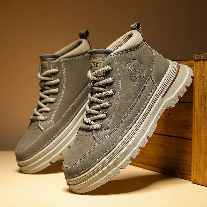 2025 Autumn/Winter New Men's Shoes UK Retro Casual Work Boots Trendy Low Cut Comfortable Anti Slip Lace Short Ankle Boots