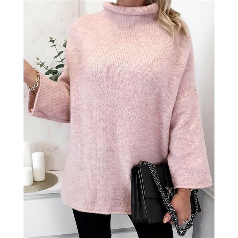 Женский осенне-зимний повседневный однотонный вязаный свитер с длинным рукавом