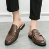 FashionLuxury Shoes Brand Designer Summer Soft Leather Casual Slip On Half Shoes For Men Loafers Flats Slippers For Narrow Thin Foot