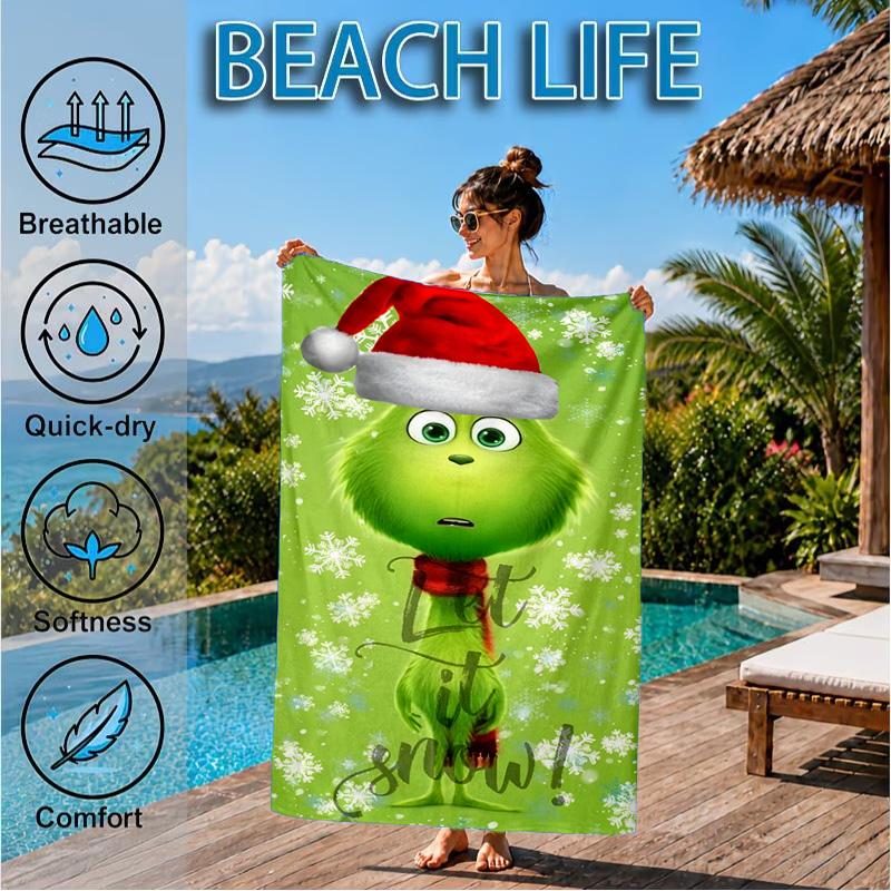 Grin-ch Christmas Spirit Beach Towel, Microfiber Beach Towel, Perfect For Pool, Beach, Travel, Home Decor Beach Party Fan gifts