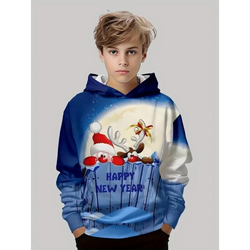 Christmas Children's Hoodie Santa Claus Print Boy Girl Sweatshirt Fashion Cartoon Kids Clothes Holiday Party Children's Clothing