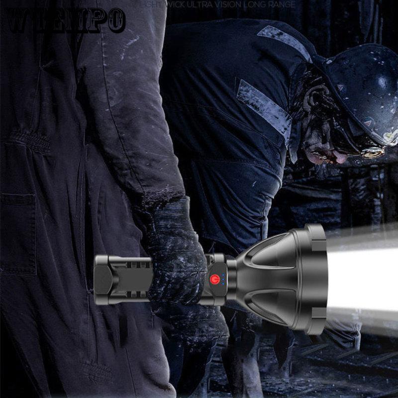 Plastic Strong Light Torch Power Display Usb Rechargeable Outdoor Led Long Range Super Bright Portable Searchlight