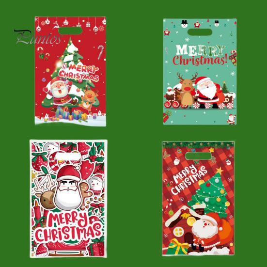 20Pcs Christmas Gift Bag Festive Candy Cookie Bag Santa Claus Deer Pattern Packaging Bag for Holiday Decor