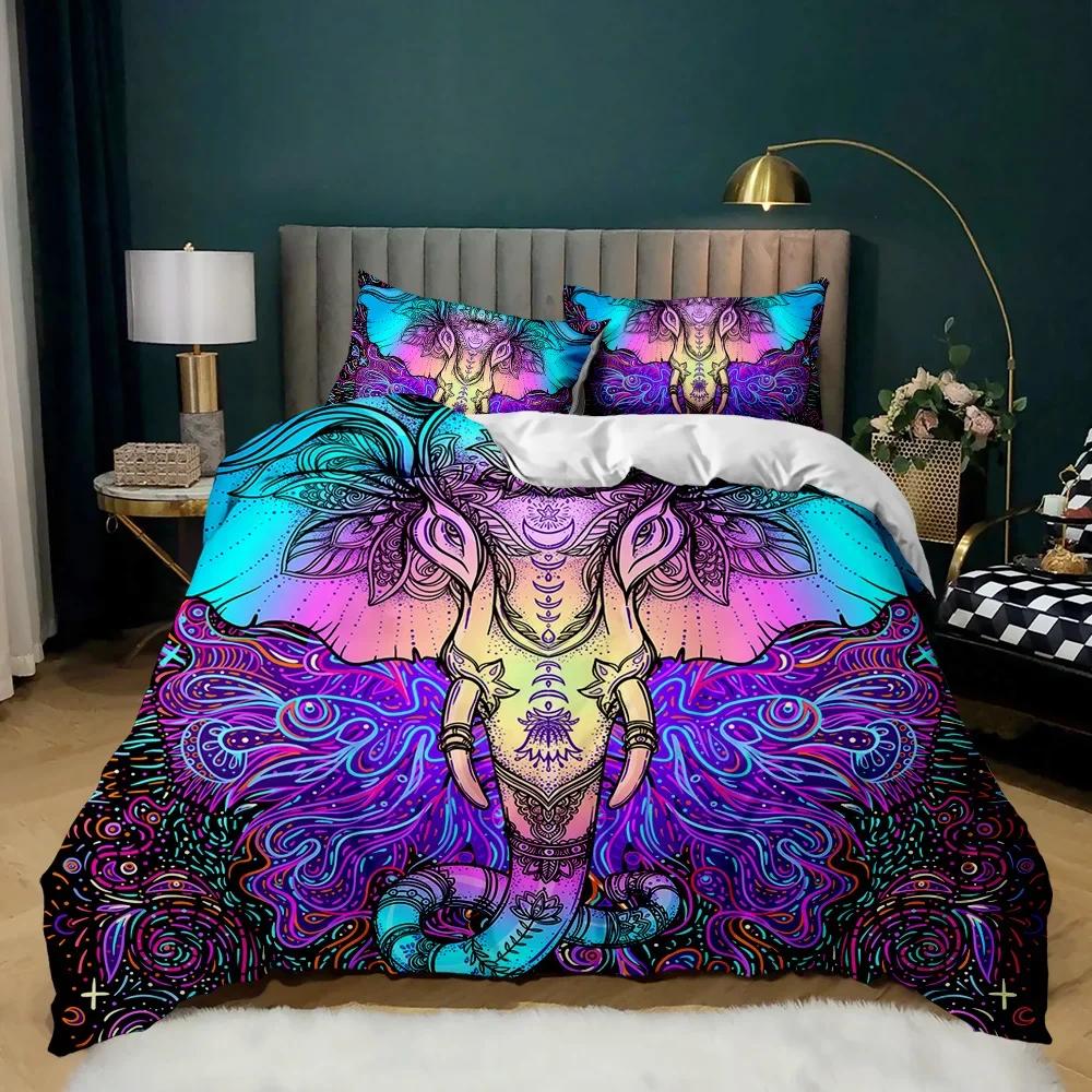 Boho Elephant Duvet Cover Set Bohemian Mandala Elephant Bedding Set Safari Animal Indian Exotic Queen King Polyester Quilt Cover