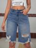 Rose Beauty A Y2K Street Косой карман Потертый рваный потертый край Лоскутный карман Необработанная отделка Бермуды Джинсовые шорты Джинсовые шорты