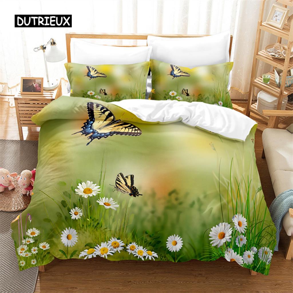 Постельное белье Butterfly Flower Queen Комплект пододеяльника Постельное белье Цифровая печать Постельное белье Королевский размер Комплект пододеяльника Комплект постельного белья
