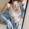 French V-neck Beautiful Back Bra Full Lace Hollow Out Base Layer Small Camisole Chest Pad Long Tube Top Vest For Women Bandeau Comfortable