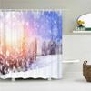 Рождественская шторка для душа Водонепроницаемая ткань Снежная сцена Кедры пейзаж Принт Шторки для душа для ванной душа с крючк