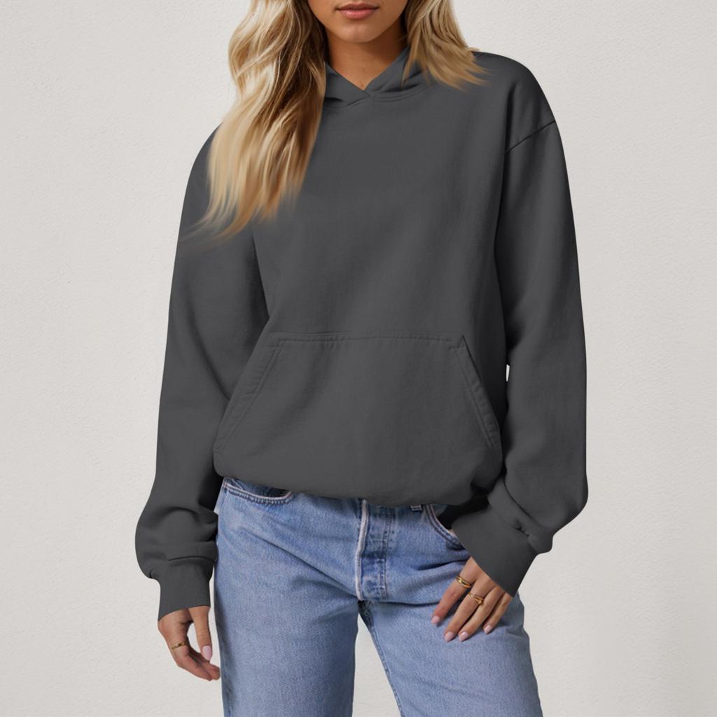 Женские свободные толстовки с длинными рукавами, блузки, повседневные модные однотонные пуловеры, толстовки с капюшоном, топ с карманом