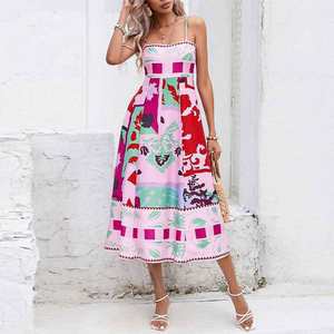 Европейская и американская женская одежда, новые весенние модели, праздничное платье-сарафан с принтом в стиле граффити, с высокой талией