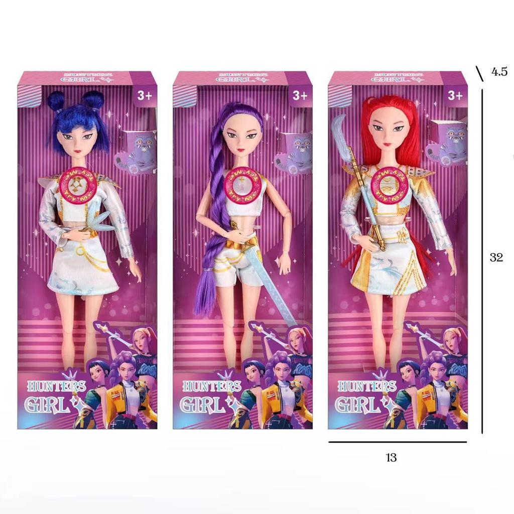 Кукла-охотник на демонов K-POP с цельным корпусом, 11,5 дюйма, с 11 суставами и аксессуарами-оружием