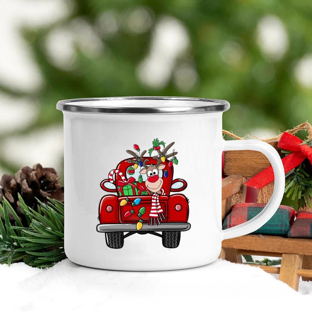 Кружки для кофе Merry & Bright Олень с печеньем Печать Эмалированная кружка Смешная кружка Рождественские кружки Кружка для чая Посуда Персонализированная Пиво Путешествия