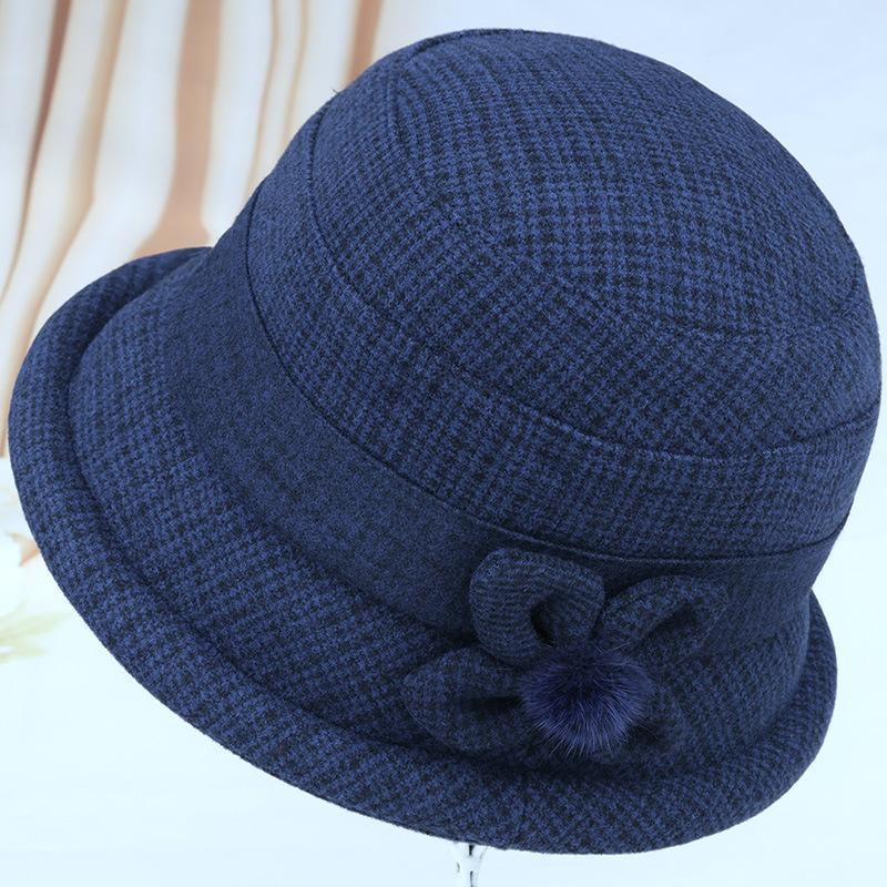 In the elderly hat lady mother woolen basin hat spring and autumn grandma bucket hat autumn and winter plush thick top hat
