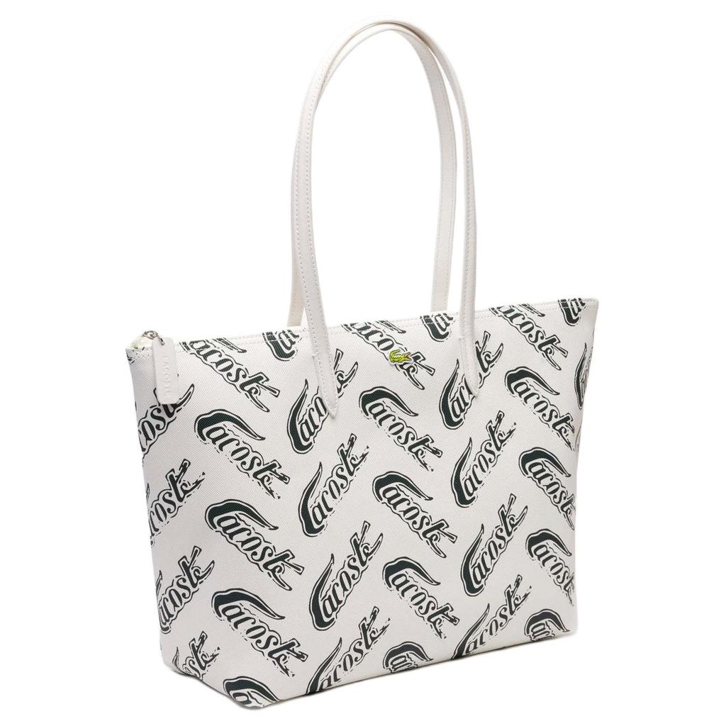 Lacoste Fashionable Versatile PVC Tote Bag Shopping Handbag Shoulder Bag Medium Women tote bags Off-White Dark-Green NF4204CX-F89