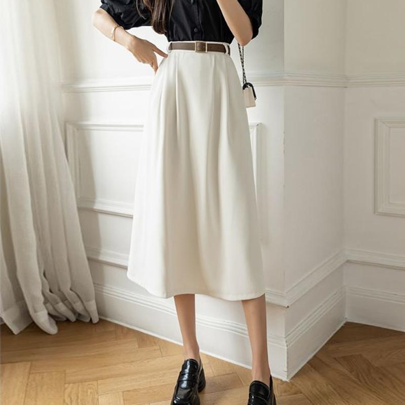 Летние повседневные юбки с высокой талией, женская мода, корейский стиль, однотонные, универсальные, элегантные, длинные юбки А-силуэта, Faldas