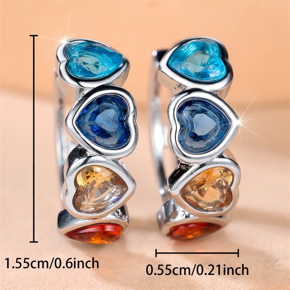 Trendy Rainbow Zircon Love Heart Stone Hoop Earrings For Women Vintage Silver Color Ear Buckle Wedding Jewelry Mother's Day Gift