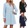 2024 European And American Autumn And Winter New Solid Color V-Neck Loose Ruffle Edge Long Sleeved Dress For Women