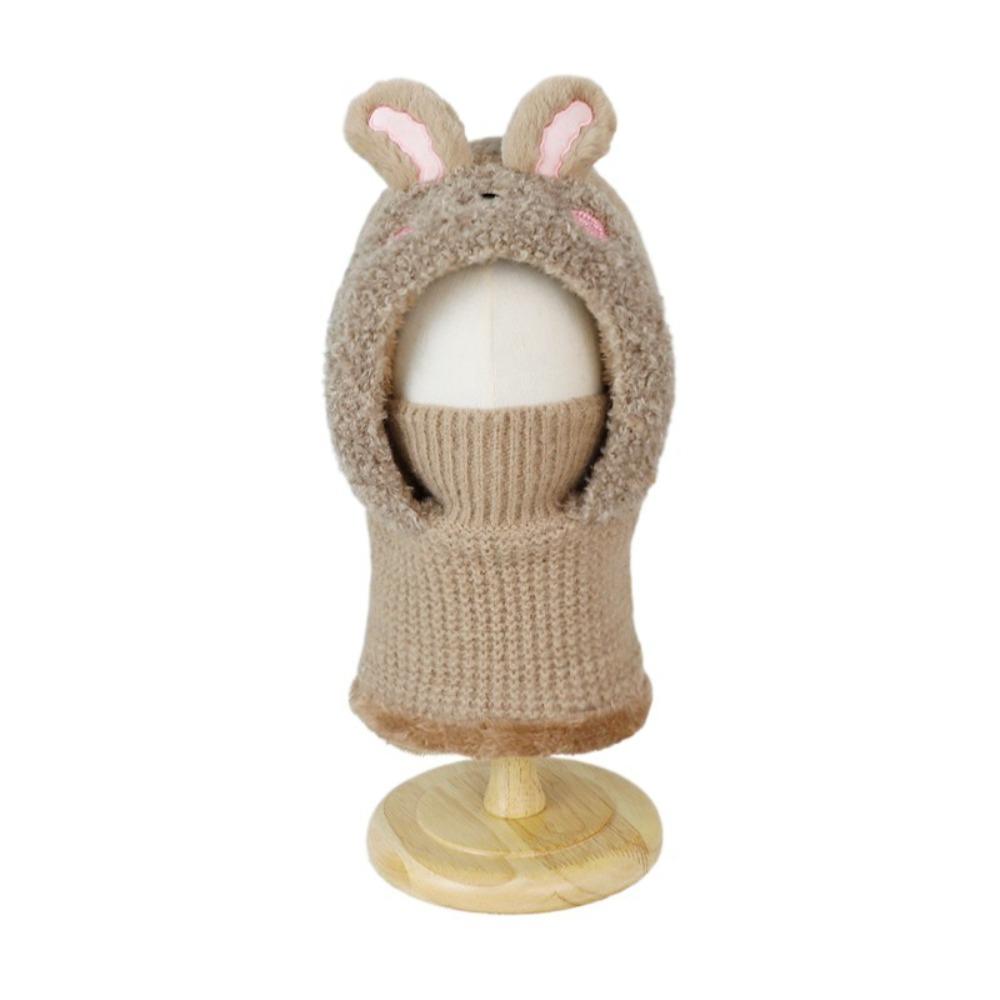 Knitted Beanie Rabbit Ear Winter Hat Plush Face Guard Neck Warmer Pullover Cap  Infant Cap