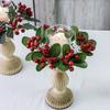 Christmas Candle Ring Artificial Pinecones Red Berries Candlestick Garland Realistic Xmas Wreath Candle Ring for Holiday Wedding Table Centerpiece