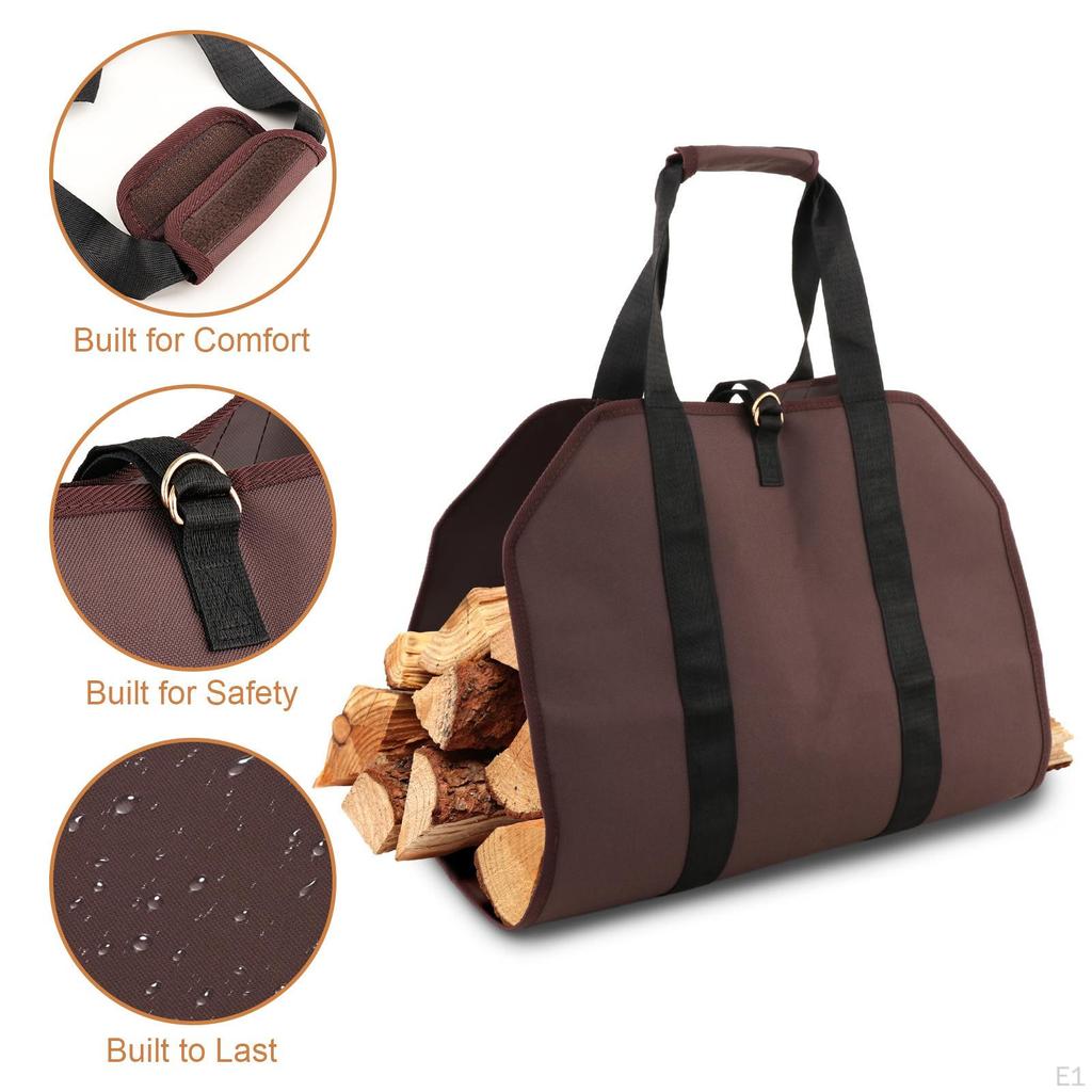 Сумка для дров с ручками, деревянным регулируемым ремнем, держателем для дров.