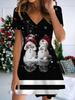 Fashion Women's V Neck Short Sleeve Christmas Snowman Printed  Dress Sex Short Skirt Dresses