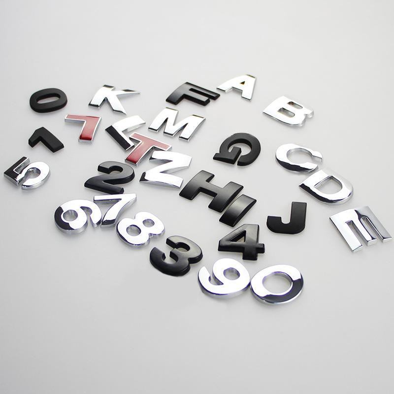 AAYJ1 25mm 45mm DIY 2015 3D Sharp Letters Numbers Full Alphabat Nameplate Logo Trunk Badge Sticker I Love Any Cars Black Chrome