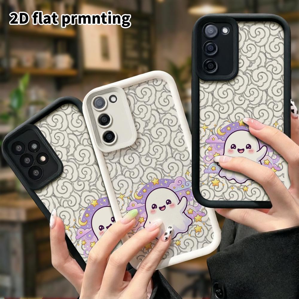 Phone case: 2D flat Samsung Galaxy A34 A35 M05 M06 S20 S22 S21 FE Plus 5G case, little white ghost, Christmas and Halloween gift