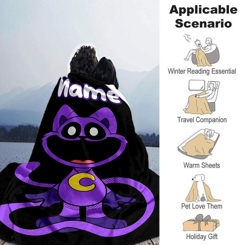 Customiz Name Personality Smiling Critters Blanket Soft &Warm Sofa Office Bed Travel Lunch Break Blanket, Gift Suitable All Seasons