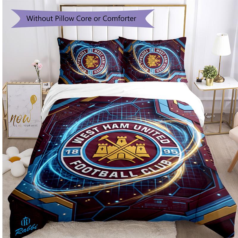 West Ham United Football Printed 3 Pieces Bedding Set, Comfortable Skin Friendly Bedroom Duvet Cover Set