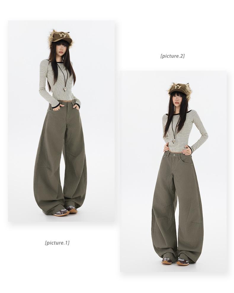 2025 Осень/Зима Американские Ретро Широкие Джинсы в Пол Свободного Кроя, Подчеркивающие Фигуру, с Карманами