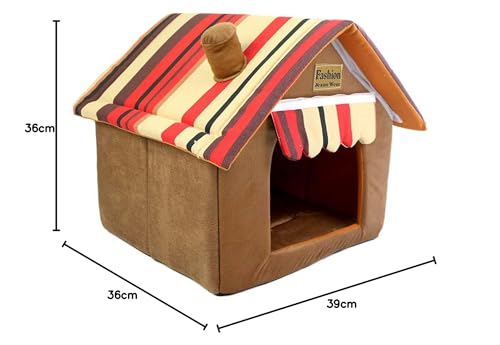 Fluffy Mountain Cabin-Style Pet House, Dog Kennel, Indoor Use, Small, Brown