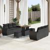 9-piece Garden Sofa Set with Black Poly Rattan Acacia Cushions, 3-piece Garden Dining Set 3363779