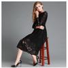 Plus Size Female Summer Dresses Female Round Neck Lace Long Sleeve Dress Slim Fit Midi Dress