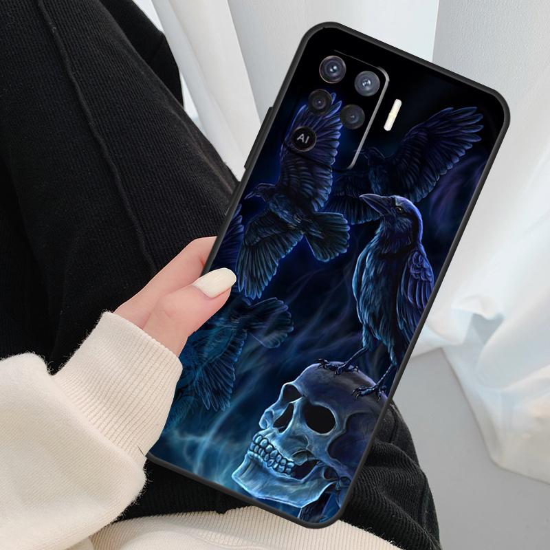 Crow Raven Dark Skull Case For Oppo A18 A38 A58 A78 A98 A80 A60 A40 A96 A76 A16 A94 A74 A54 A15 A17 A57 A77 A5 Pro
