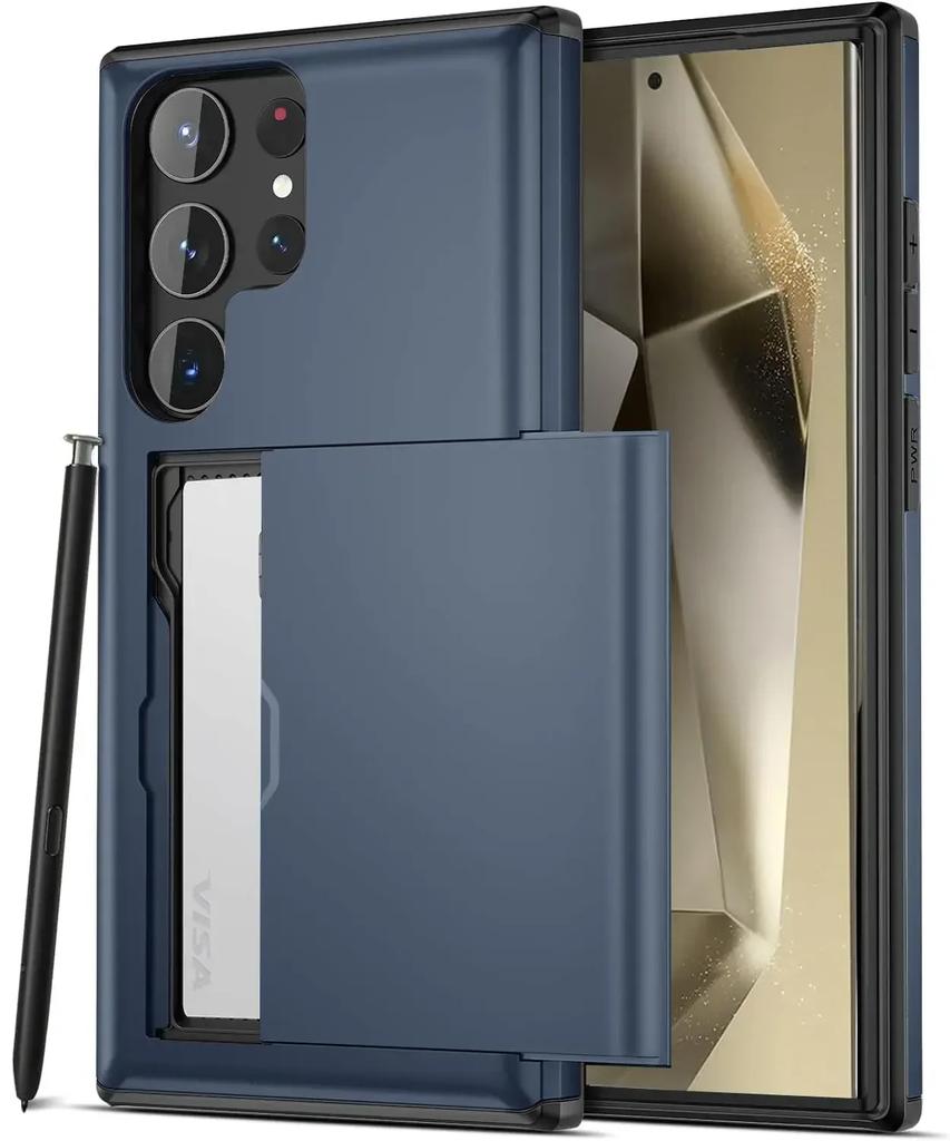 Тонкий прочный защитный чехол с двойным слоем для Samsung Galaxy S26 S25 S24 S23 S22 S21 Ultra Plus FE A55 Скрытый слот для карт Чехол-кошелек