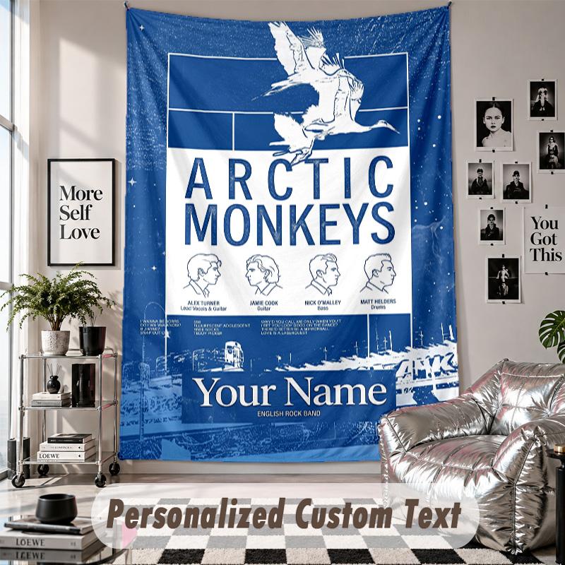 Wall Hanging Tapestry With Custom Name & Text, Arctic Monkeys Decorative Tapestry For Bedroom