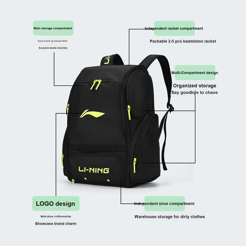 Li-Ning High-Value Versatile Stain-Resistant Lightweight Large Capacity Polyester Backpack Unisex Backpack Black ABSW233-1