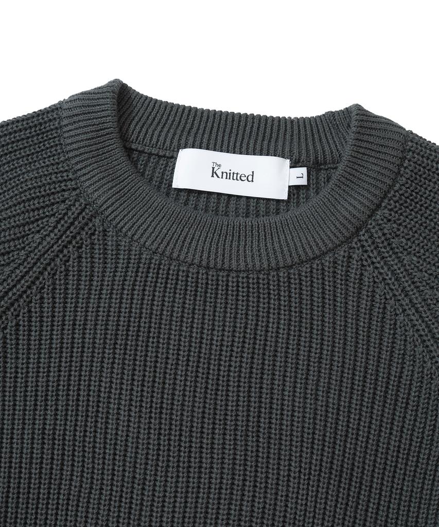 KNITTED [Nitied X Fashion Planet] Cotton Waffle Round Knit Charcoal