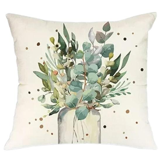 45x45CM Square Pillow Case Natural Plant Fashion Letter Print Modern Zipper Linen