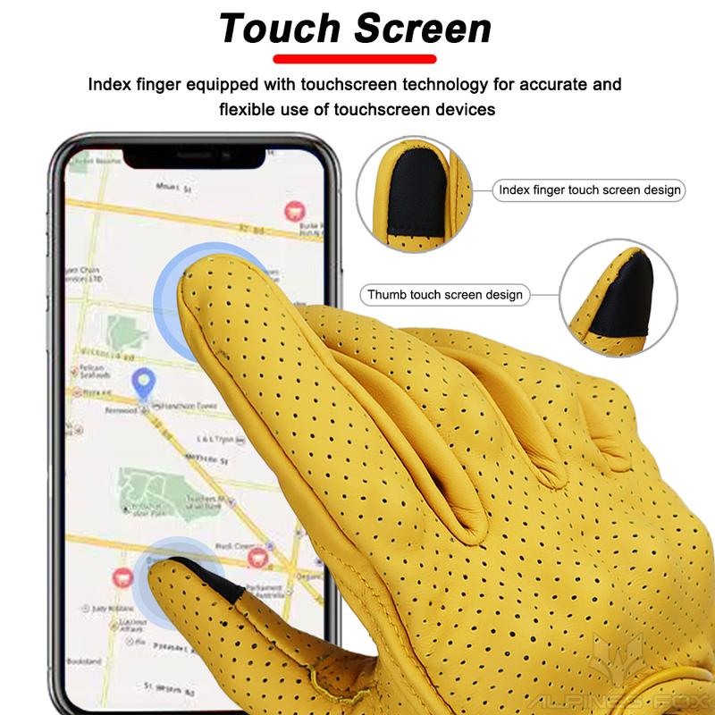 Breathable Motorcycle Gloves Genuine Leather Perforated Guantes Touch Screen Moto Motorbike Cycling Racing Men Women Goatskin