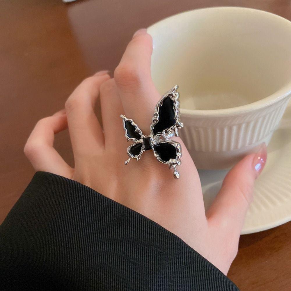 Черное регулируемое кольцо на палец Exaggerate Gothic Opening Ring Dark Style Black Butterfly Ring Gift