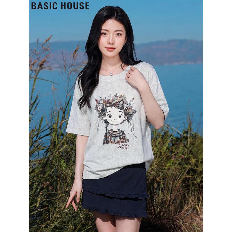 Basic House Women's Loose Printed Short Sleeve T-Shirt