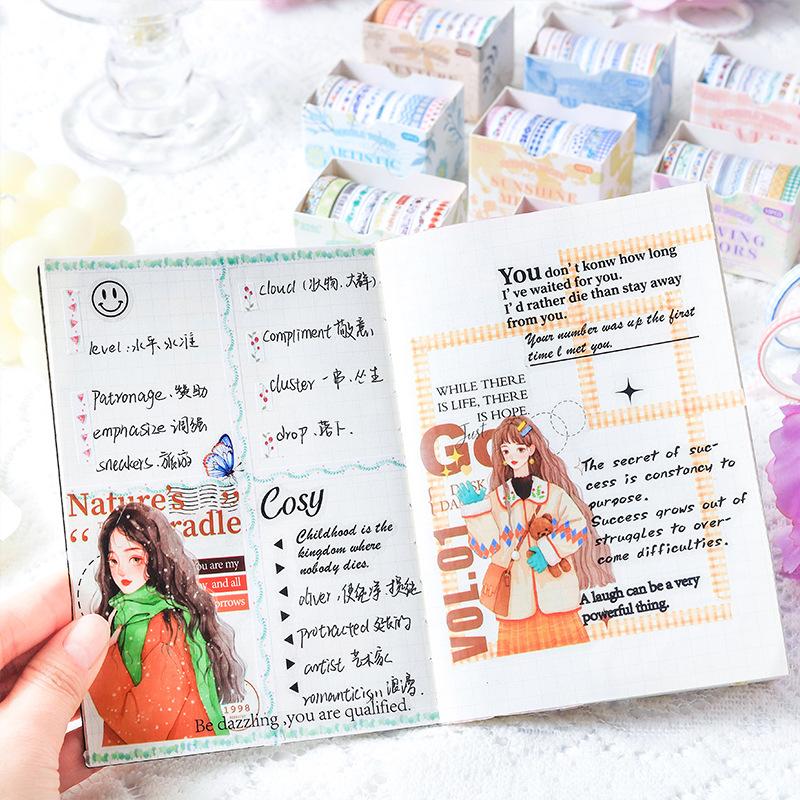 10 Rolls Gentle Color Tone Washi Tapes Set Super Mini Basic Flower Pattern 5mm Lace Paper Masking Tape Decoration Stickers