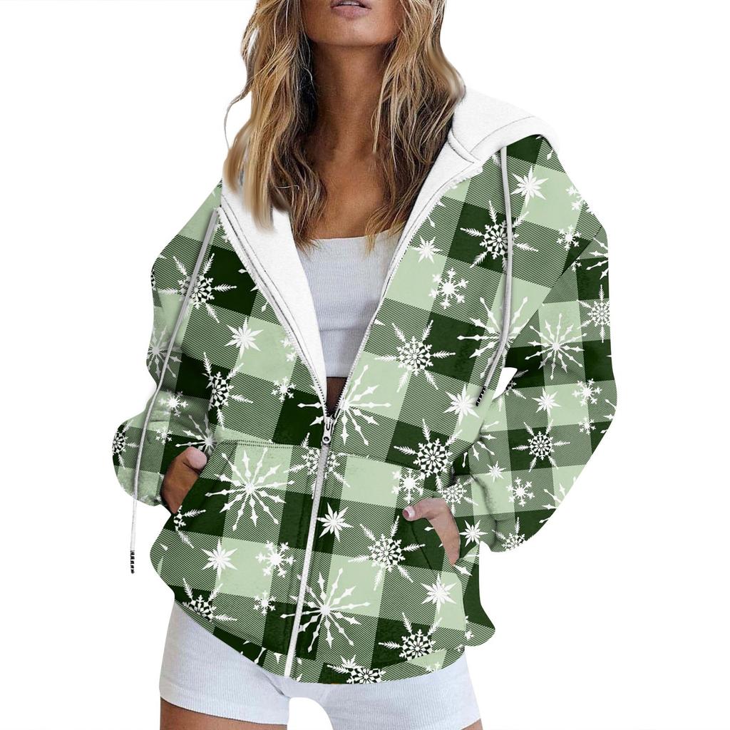 Женская мода повседневная рождественская печатная толстовка осень и зима длинный рукав с карманом кардиган куртка куртка с капюшоном пальто