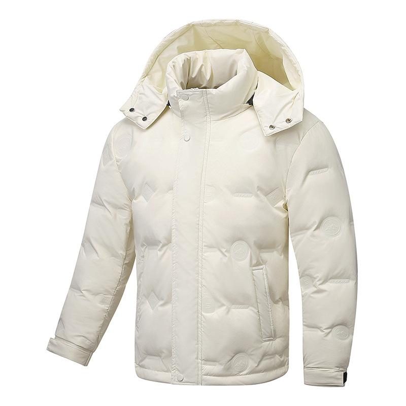 White Duck Down Stand Up Collar Down Jacket, Thickened Warm and Cold Resistant Casual Hooded Down Jacket for Men