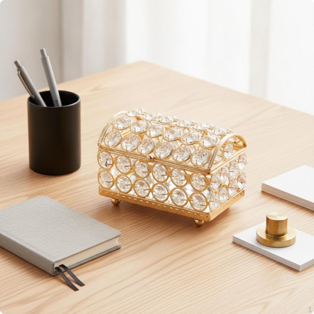 Elegant Crystal Decorative Storage Box | Raised Rounded Feet, Front Closure Mechanism, Glass Jewelry
