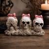 Уникальная фигурка из смолы с бантами, Фигурка черепа с розовыми бантами, Набор черепов «Не вижу, не слышу, не говорю» (Украшение), Подарок для поклонников готики, Готическая статуэтка, Хэллоуин