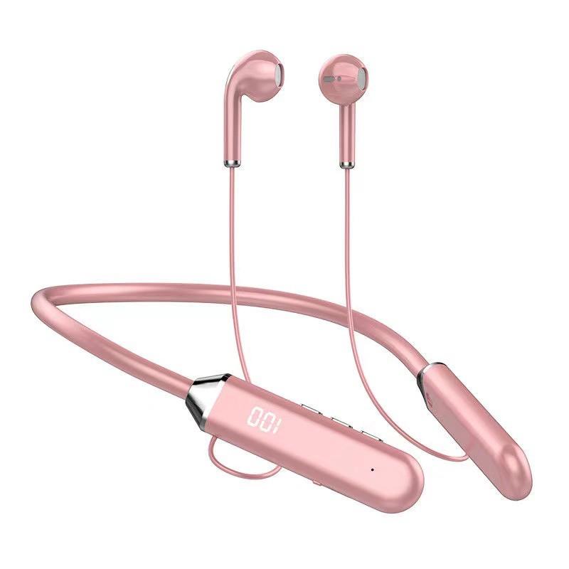 Waterproof Bluetooth Neck Strap, Waterproof Sports Earphones, Suspended Stereo Earphones, Wired Music with LED Display Screen